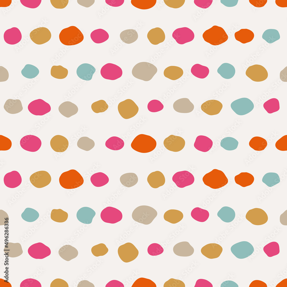 Colored spots in a row create a repeating pattern on a white background. Vector.