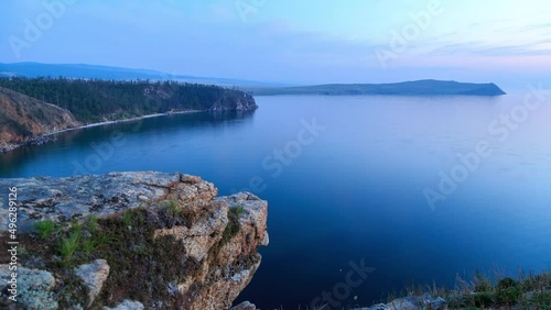 Russia, Lake Baikal, Olkhon Island, the Small Sea Bay. Cape Ulan-Khushun. View from Cape Nyurgan. Transition from sunset to night, TimeLapse photo