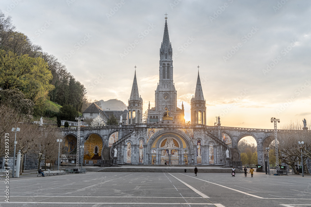 Sanctuary of Our Lady of Lourdes, France in spring 2022.