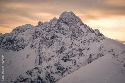 Winter mountain landscape. Snowy morning in the Polish Tatra Mountians.