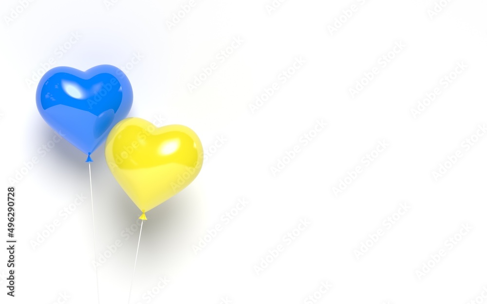 Ukraine 3d heart balloons. No war in Ukraine. Save Ukraine. Pray for Ukraine peace. 3d rendering illustration.