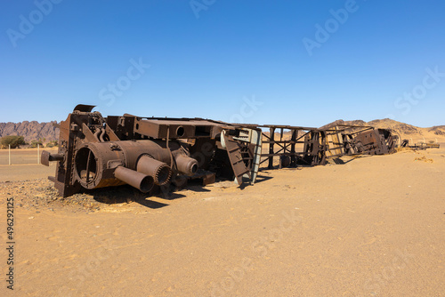 Abandoned Hejaz train wrecks from the Ottoman era in the Saudi Arabian desert near Medina © hyserb
