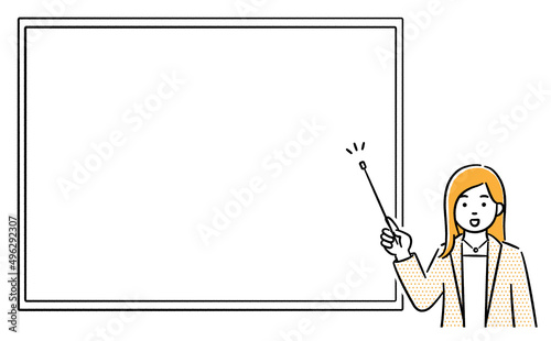 ホワイトボードを使って説明している女性のイラスト