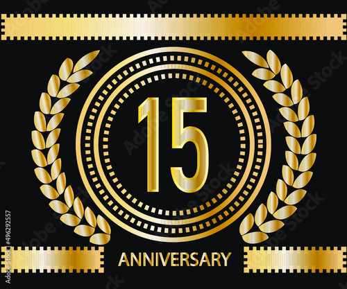 15 years anniversary celebration logotype. Vector and illustration in gold and black background