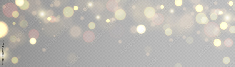 Yellow dust sparks and stars shine special highlights, christmas glitter light effect, sparkling golden magic dust particles on transparent background, vector illustration.