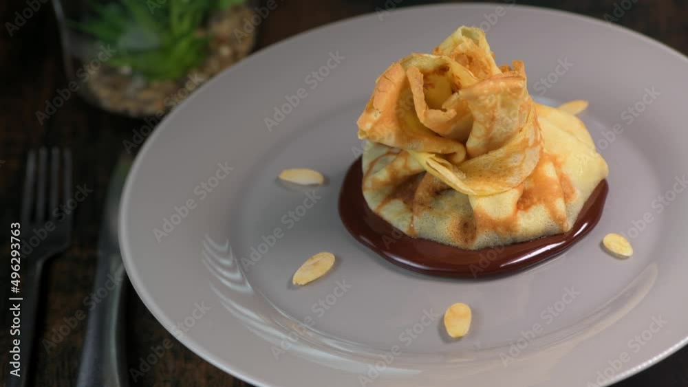 Crepe and chocolate pear alms recipe, High quality 4k video Crepe and chocolate pear alms recipe, High quality 4k video