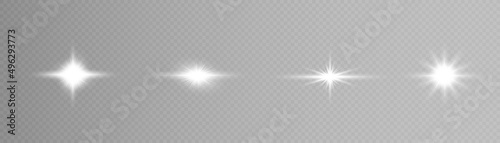 Vector light effects. A set of white sparkles on a transparent background. Transparent sunlight.