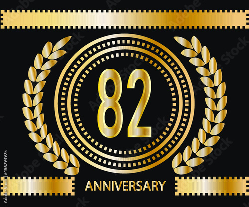 82 years anniversary celebration logotype. Vector and illustration in gold and black background