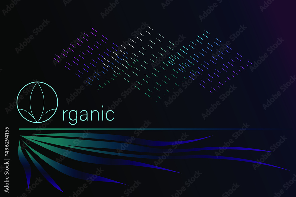 Vector image with inscription organic, texture, line, plant element and gradients.