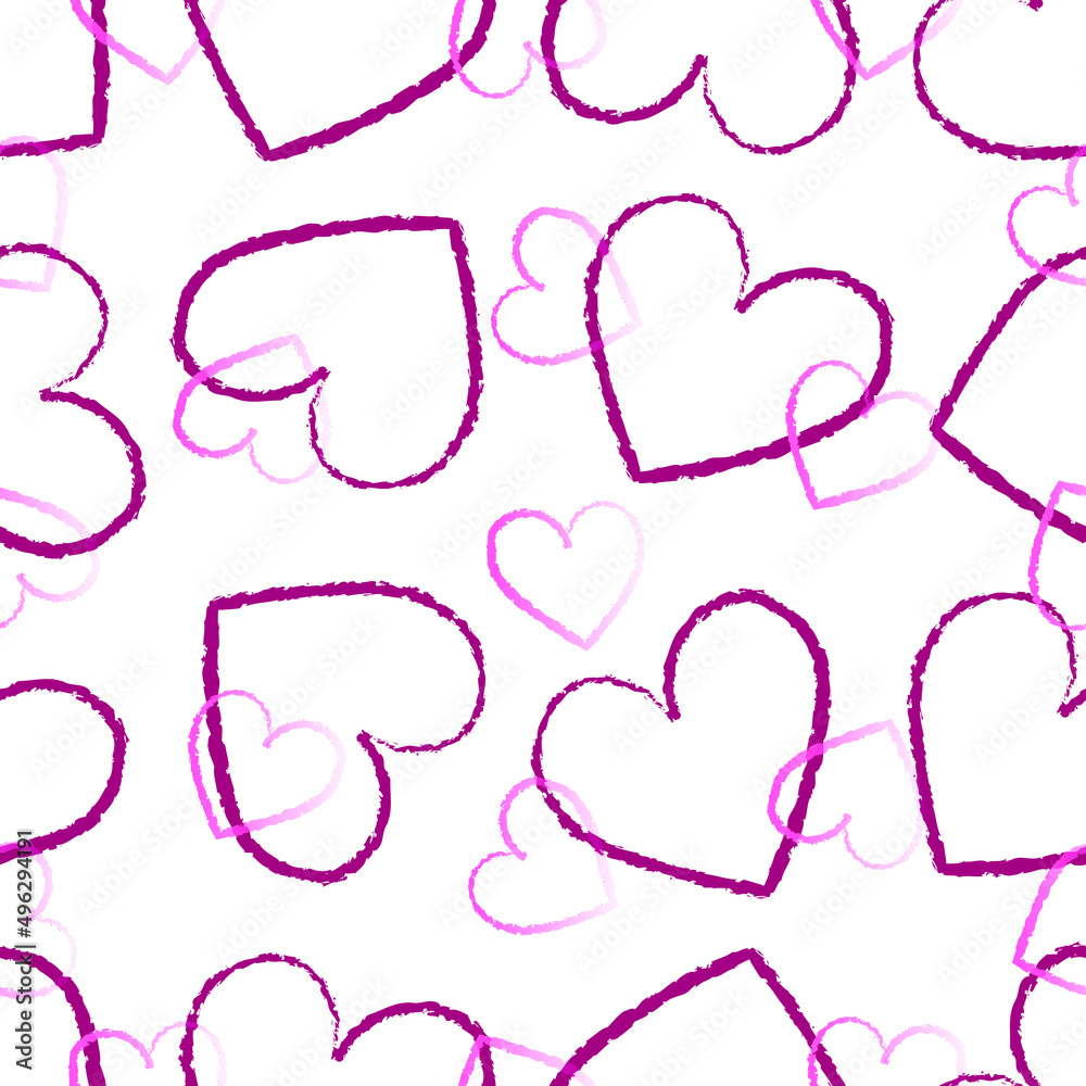 Valentines day seamless pattern with pink hearts silhouettes.Valentine hearts background