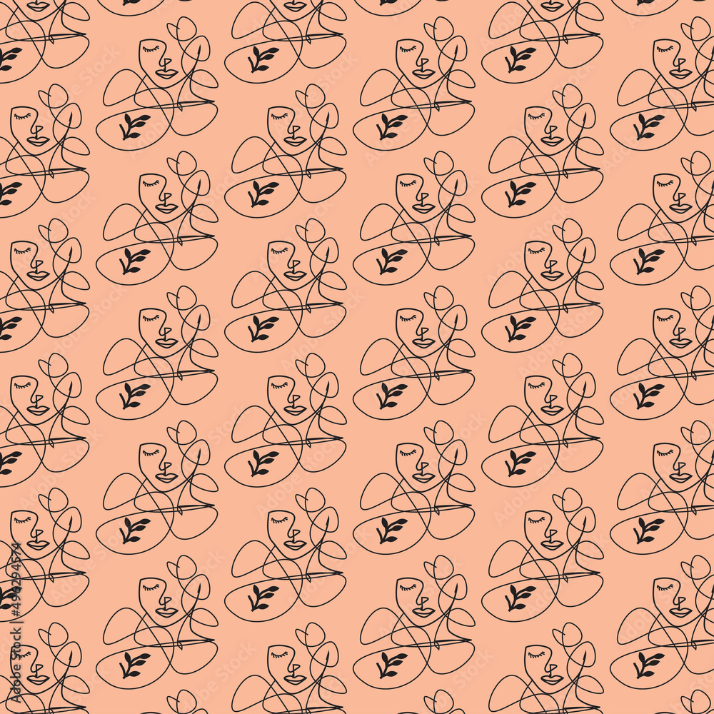seamless pattern with face line art seamless pattern with face line art