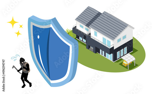 Canvas Print Shield protects house from Invasion by a thief