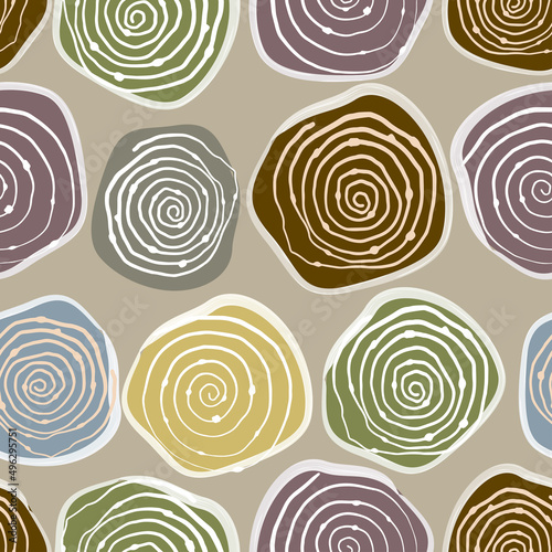 Vector abstract seamless pattern with circles and doodles. Vector illustration for printing on fabric, paper and accessories.