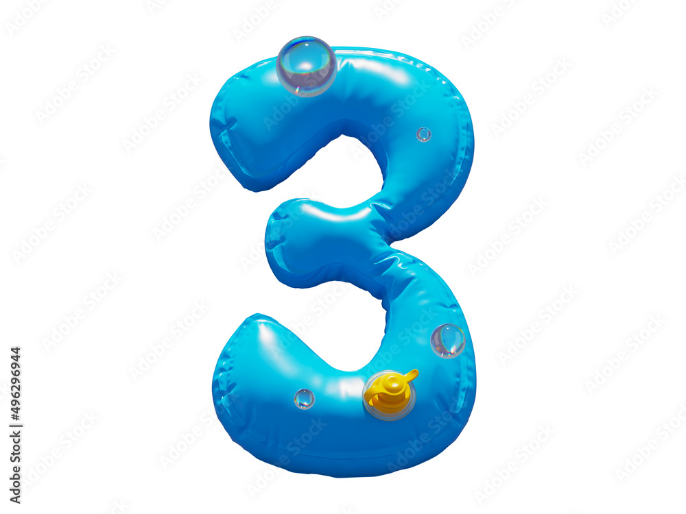 Toy lifebuoy. Summer font. Number 3 Toy lifebuoy. Summer font. Number 3