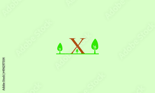 Initial letter X garden with trees landscape template