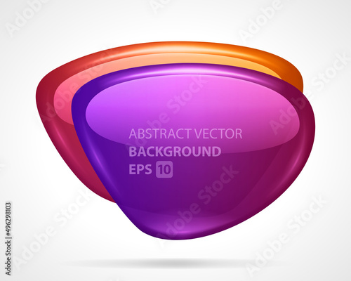 Blob geometric divided in space vector banner background. Purple abstract shape with double lens and matte finish. Orange futuristic surface with subdued soft lighting for presentation.