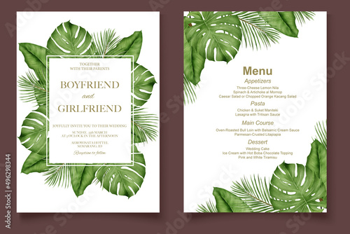 Tropical banner background with realistic summer leaves