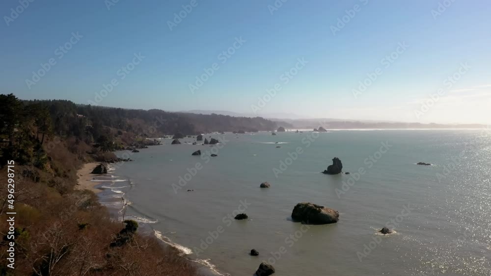 Aerial drone of Trinidad Bay, California Coast, USA