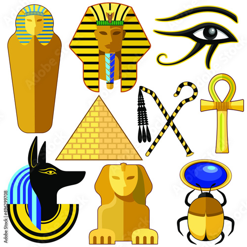 Set of Egypt Ancient Symbols Icons Elements Vector Graphic Art
