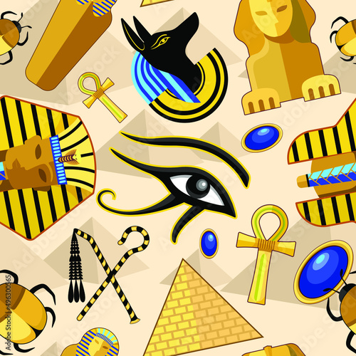 Egypt Ancient Symbols Seamless Repeat Textile Pattern Vector Art 