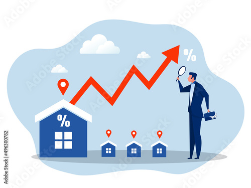 businessman investor with telescope  for Real estate and housing investment opportunity, property growth forecast or vision, price rising up concept vector