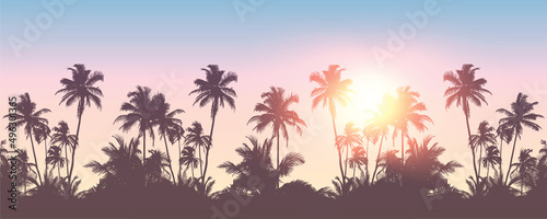 romantic palm tree silhouette background on a sunny day summer holiday design
