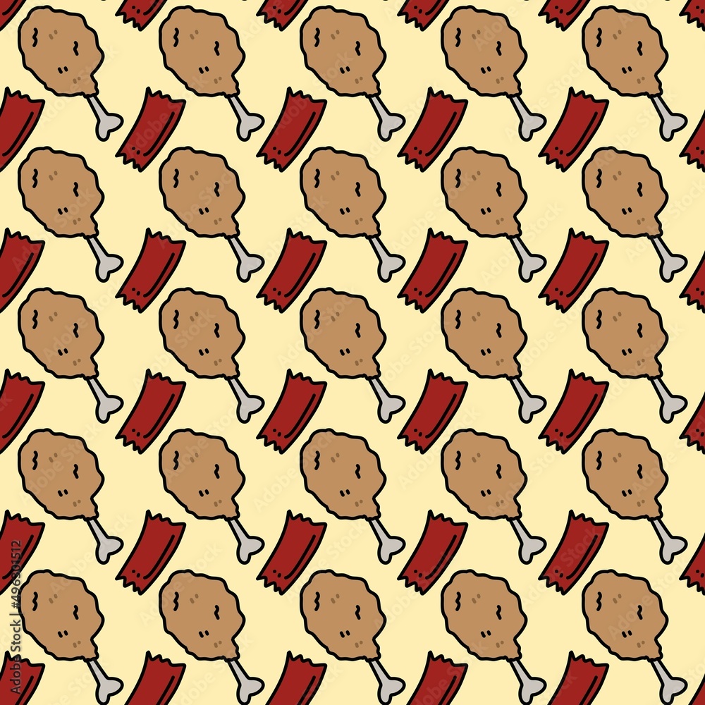 seamless pattern of chicken fried food cartoon seamless pattern of chicken fried food cartoon