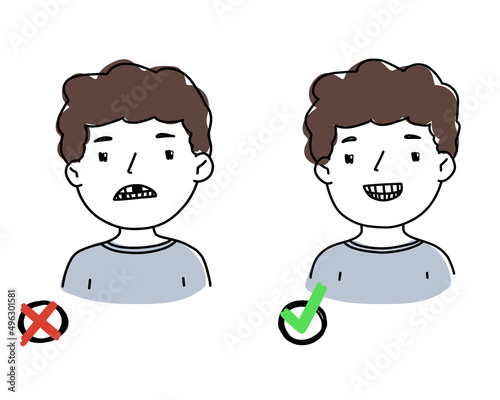 The young man smiles without teeth. Isolated illustration for dentistry with a smiling people.