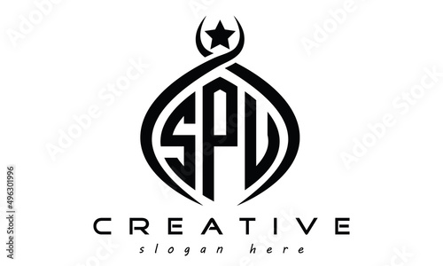 SPU three letters monogram curved oval initial logo design, geometric minimalist modern business shape creative logo