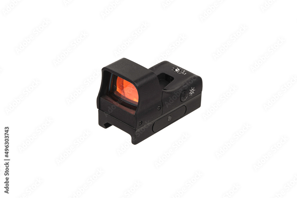 Modern optical collimator sight. Aiming device for shooting at short distances. Isolate on a white back. Modern optical collimator sight. Aiming device for shooting at short distances. Isolate on a white back.