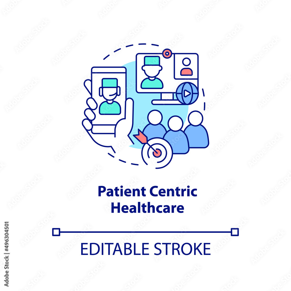 Patient centric healthcare concept icon. Healthcare challenge abstract idea thin line illustration. Medical assistance. Isolated outline drawing. Editable stroke. Arial, Myriad Pro-Bold fonts used Patient centric healthcare concept icon. Healthcare challenge abstract idea thin line illustration. Medical assistance. Isolated outline drawing. Editable stroke. Arial, Myriad Pro-Bold fonts used