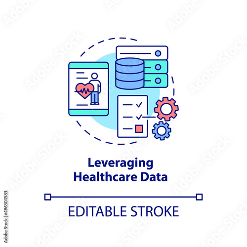 Leveraging healthcare data concept icon. Challenge facing healthcare workers abstract idea thin line illustration. Isolated outline drawing. Editable stroke. Arial, Myriad Pro-Bold fonts used
