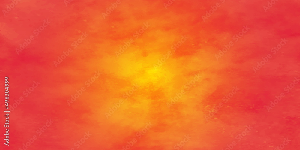 Abstract colorful background with watercolor, Drawing of bright sunrise, Sun in watercolor background, symmetric gradient stains, Colorful aquarelle fill, Made with yellow and orange grunge paints.