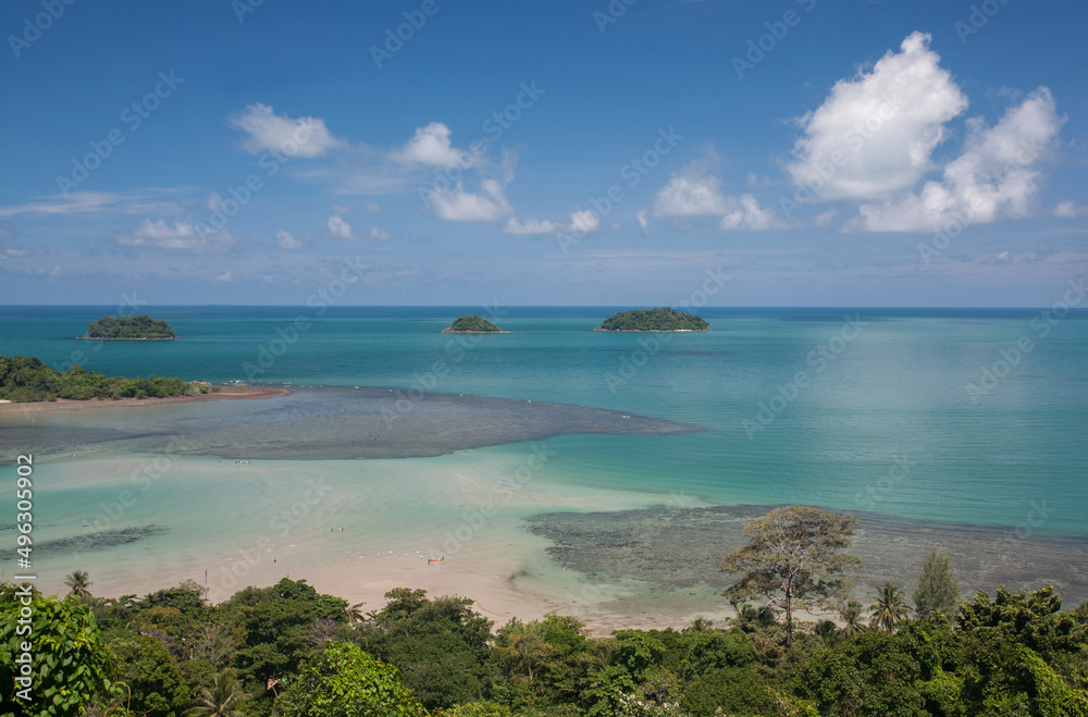 Ariel view from Kai Bae viewpoint, Ko Chang island, is point around this popular sunset viewing spot overlooking the sea and Koh Man Nai island