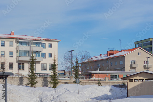 The streets of a European Finnish city in winter