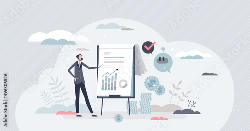 Robo advisor as artificial intelligence financial advice tiny person concept. Automated robotic money investment management or consulting with smart and effective computer help vector illustration.