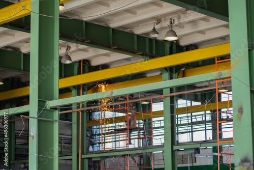 Factory room with steel beams and concrete walls industrial warehouse manufacturing