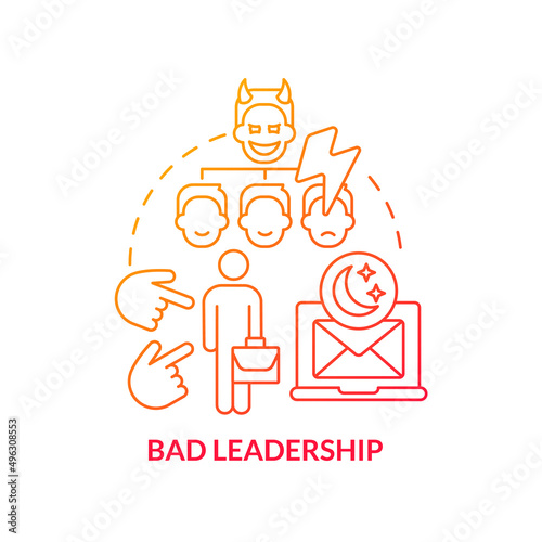 Bad leadership red gradient concept icon. Boss disrespects, undermines. Sign of toxic workplace abstract idea thin line illustration. Isolated outline drawing. Myriad Pro-Bold fonts used