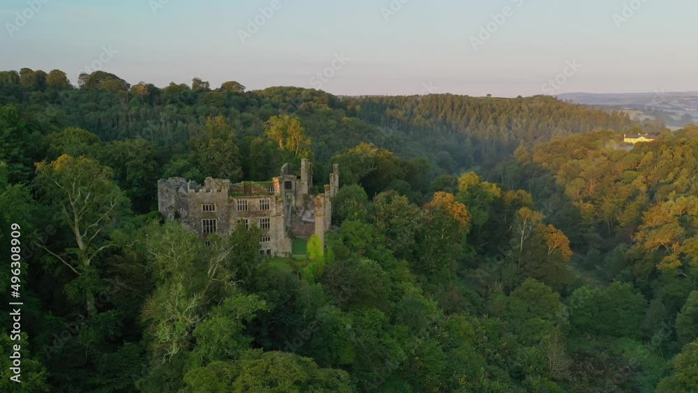 Aerial of Berry Pomeroy Castle, Berry Pomeroy, Devon, England Aerial of Berry Pomeroy Castle, Berry Pomeroy, Devon, England