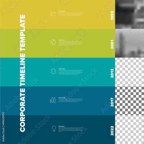 Minimalistic infographic timeline template with square photo placeholders