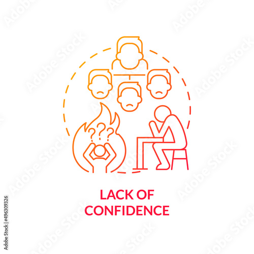 Lack of confidence red gradient concept icon. Postpones decision making. Toxic leader trait abstract idea thin line illustration. Isolated outline drawing. Myriad Pro-Bold fonts used