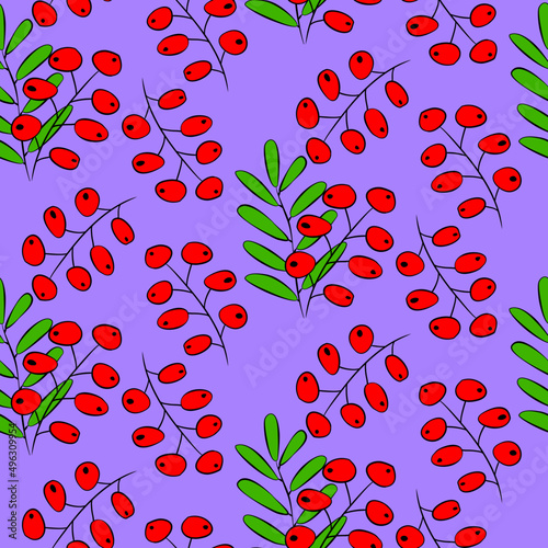 Vector seamless half-drop pattern, with leaves and bud