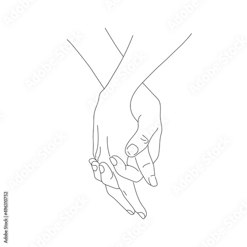 Holding Hands. Hands Couple Line Drawing. Trendy Minimalist Prints Wall Art Design.