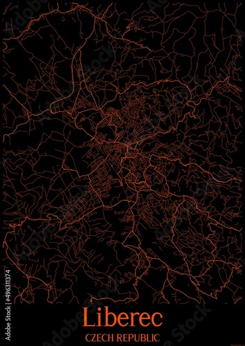 Obraz na plátně Black and orange halloween map of Liberec Czech Republic