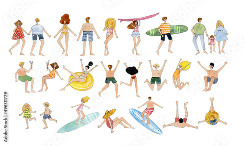 Photography watercolor people on beach illustration clipart