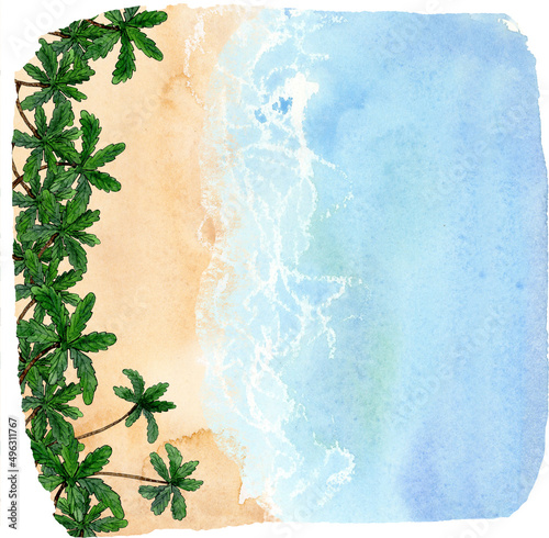 beach scene illustration, watercolor coastal landscape clip art, beach scene sublimation picture, hawaii sea background, ocean clipart