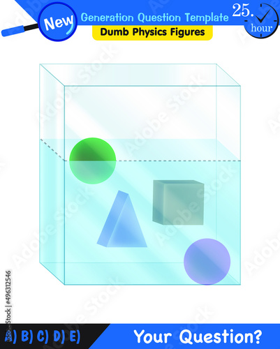 Physics, pressure of liquids, buoyant forces of liquids, next generation question template, dumb physics figures, exam question, eps