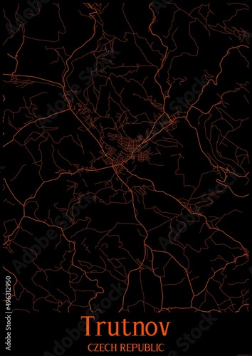 Black and orange halloween map of Trutnov Czech Republic.This map contains geographic lines for main and secondary roads. photo