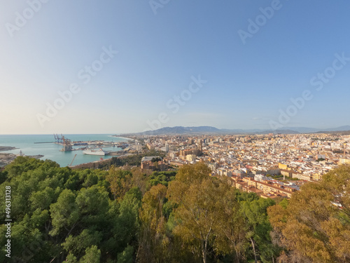 Gibralfaro and Alcazaba ramparts overlooking Malaga city and the Mediterranean Sea, Spain, Europe