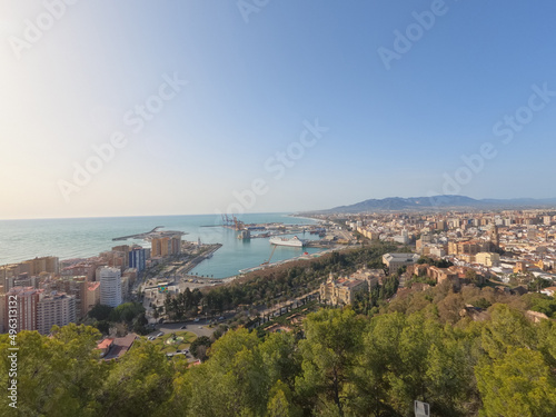 Gibralfaro and Alcazaba ramparts overlooking Malaga city and the Mediterranean Sea, Spain, Europe